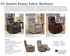 Gemini Power Swivel/Glider Recliner in 3 Colors by Parker House